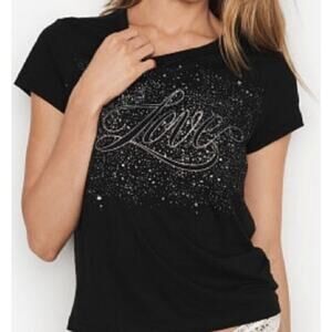 Victoria's Secret Top Womens Love Glitter Graphic Tee Size Medium Tshirt(807)